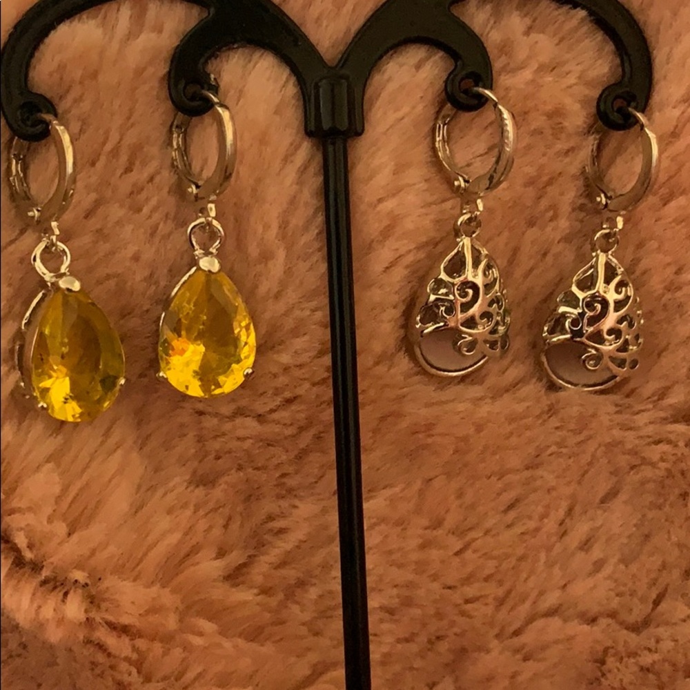 Dangly Earrings 2 pairs Yellow & Purple - Picture 4 of 9